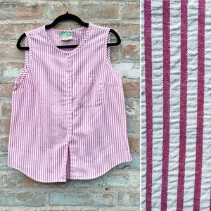 Vintage Sleeveless Top 80s Pink White Stripe Seersucker Button Up Cheryl Tiegs